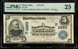 Fr#590 1902 $5 US The National Bank of Elyria Ohio National Currency PMG 25 VF - Picture 1 of 2