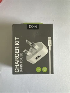 Core USB Charger 3 Pin UK Mains Wall Plug Adapter Kit with 8-Pin iPhone Cable - Picture 1 of 1