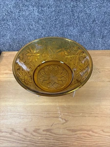 Vintage ~ Indiana Glas Diadem Sandwich Bernstein Servieren Salat Schüssel Gänseblümchen Rolle 8" - Bild 1 von 5