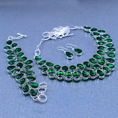 Conjunto de joias feitas à mão de prata esterlina 925 com pedra preciosa de pera Chrome Diopside AAB 61 - Imagem 1 de 2