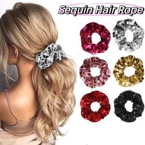 6pcs Super Shiny Rubber Bands Set Square Sequin Women's Hair Ties Wedding - Picture 1 of 12