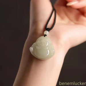 1Pc Retro Hotan Jade Maitreya Buddha Pendant Buddha Head Jade Pendant Necklace - Picture 1 of 5