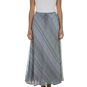 FLAX Skirt Women's Medium Blue Green Striped Linen Maxi Drawstring Flowy Boho - Bild 1 von 5