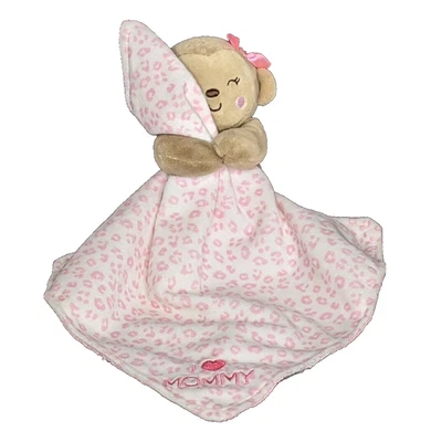 Carters Monkey Lovey chocalho rosa leopardo I Love Mommy pelúcia cetim em excelente estado usado - Imagem 1 de 4