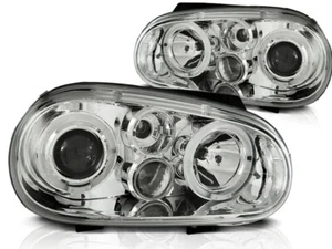 LED Angel Eyes Scheinwerfer für VW Golf 4 97-03 mit Nebelscheinwerfern chrom - Afbeelding 1 van 2
