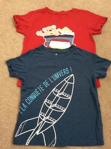 Two boys short sleeve T-shirts blue red 100% cotton 4 years rocket car - Picture 1 of 4