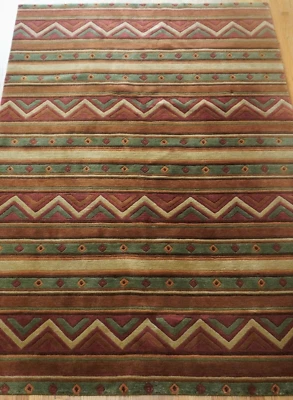 Excellent Tibetan hand knotted Wool Zig-Zag Wave Line Oriental Rug 6' x 8'8" - Image 1 of 4