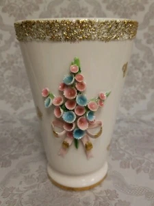 Lefton China - Vintage Pink Vase with Raised Flowers 1 - Picture 1 of 11
