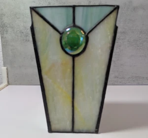 Vintage Real Lead Stained Slag Glass Green Art Deco Vase - Picture 1 of 8