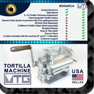 MTG Tortilla Machine - Roller & Crank Full PK 2 Cutters Included 4" and 4.5" - Picture 1 of 3