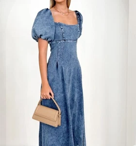 Indi Luxe Womens Long Mid Blue Dress BNWTS Size M - Picture 1 of 9