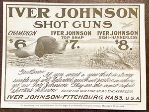 Champion Spaniel Dog Bird Hunting IVER JOHNSON Vtg 1903 Shot Gun Rifle Print Ad - Picture 1 of 2