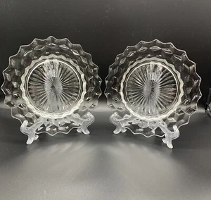 2 FOSTORIA American Salad Plates Elegant Glass Clear Cube 8” Luncheon Dish VGC - Picture 1 of 12