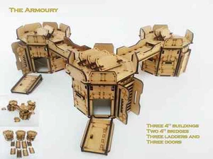 Infinity the game The Armoury Buildings x 3 28 mm terreno - Imagen 1 de 1