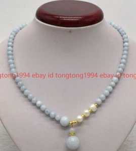 Maravilloso collar de cuentas de piedras preciosas redondas aguamarina azul de 6/8 mm 45 cm - Imagen 1 de 3