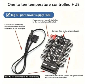 Fan Controller HUB SATA 10 Way Powered Fan Splitter 4 Pin PWM Cooler Speed - Picture 1 of 2