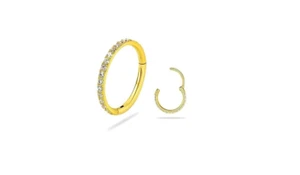 14K Gold Hinged Nose Rings Hoop for Women 20G 316L Surgical Steel Clicker Septum - Picture 1 of 8