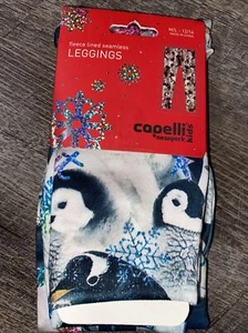 Capelli Kids Penguin Snowflake ￼Christmas Fleece Lined Leggings M/L 12/14 New - Picture 1 of 4