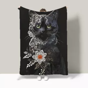 Lace Cat Flower Comfy Flannel Bedspread Sofa Throw Blanket Holiday Birthday Gift - Picture 1 of 24