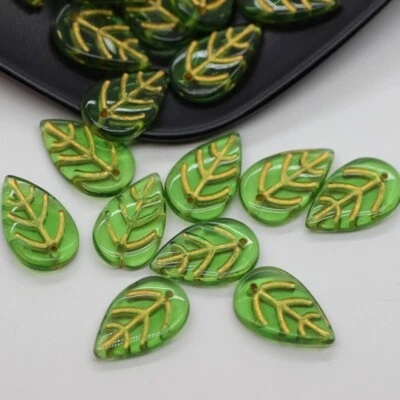 100Pcs Green Glass Lampwork Leaf Beads Pendant 11x17mm DIY Jewelry Making Craft - Image 1 of 2