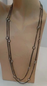 Premier Design Black Metal Necklace w 18 faux Crystals 60" - Picture 1 of 8