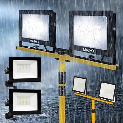 1x/2x LED Floodlight Flood Light Yellow Tripod Plug 10w-100w Work Spotlight - Image 1 of 4