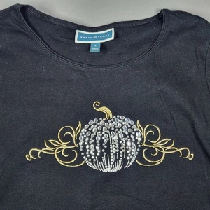 Karen Scott L Pumpkin Bling Strass Damen schwarz 3/4 Arm Shirt - Bild 1 von 8