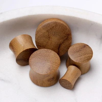 PAIR of Natural Organic Teak Wood Saddle Plug - Image 1 of 4