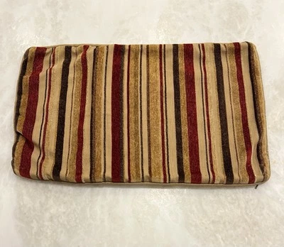 Restoration Hardware Lumbar Pillow Cover Stripe Hidden Zipper Burgundy Red Gold - Image 1 of 4