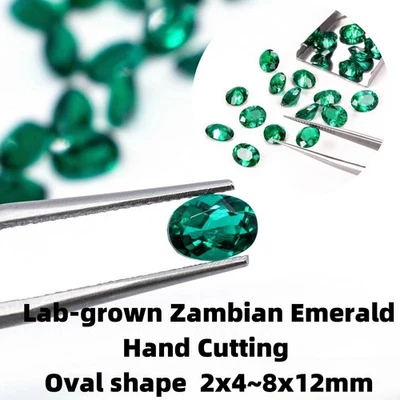 Oval Cut Lab-Grown Zambian Emeralds Loose Green Gemstone For Necklace Inlay - Image 1 of 4