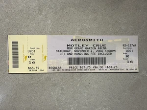 ORIGINAL CONCERT FULL TICKET FOR AEROSMITH & MOTLEY CRUE NOV 4 2006 MGM GRAND LV - Picture 1 of 2