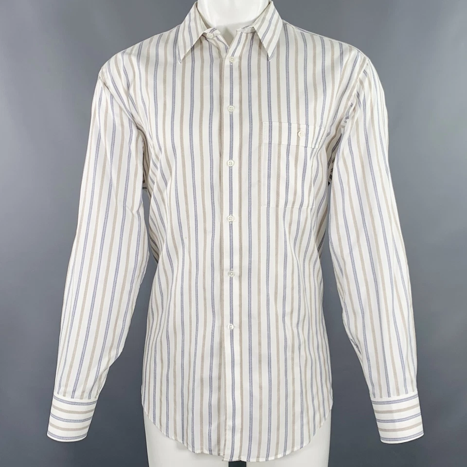 Camisa GIORGIO ARMANI Talla M Off White Azul Tostado Rayas Un Bolsillo Manga Larga Foto 1 de 4