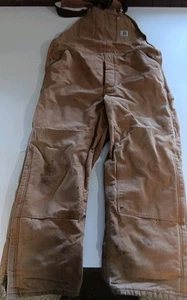 Vintage Carhartt Overalls Mens 40x30 Brown Work Insulated Double Knee Bibs - Picture 1 of 15