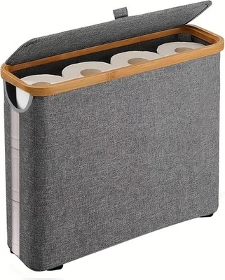 Cesta, Almacenamiento con Tapa, para 12 Rollos Baño Organizador de Pie para Baño... Foto 1 de 4