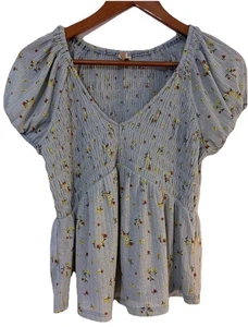 Floral Ruched Top Francescas Light Blue Airy Flowy Medium Women - Picture 1 of 7