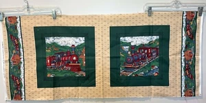 Vintage Train Fabric Pillow Quilt Squares Panel 2 Steam Engine Cranston VIP - Picture 1 of 5