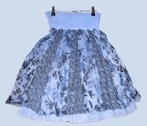 BOTTEGA: Seidenrock breiter Strickbund floral Muster blau, Gr S=36/38 (34/40?) - Bild 1 von 8