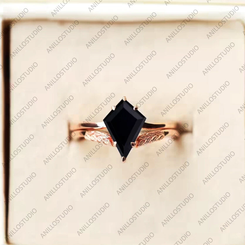 Conjunto de anel de aliança de casamento pipa ônix preto 12x7mm punho coroa em prata esterlina 925 - Imagem 1 de 4