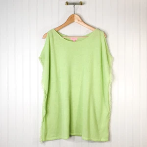 Lilly Pulitzer Womens Pullover Sweater Green Fringe Cashmere Cold Shoulder S/M - Picture 1 of 6