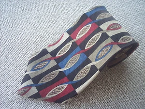 Men's Oscar de la Renta Silk Neck Tie Geometric Eclipse Blue Red Black 56" x 4" - Picture 1 of 3