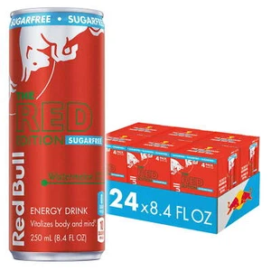 Red Bull Red Edition Sugar Free Watermelon 80mg Caffeine 8.4oz 6 Packs of 4 Cans - Picture 1 of 4