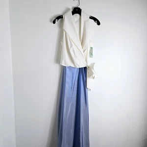 Tadashi Mettalic Blue White Asymmetrical Sleeveless Maxi Dress Size 10 - Picture 1 of 6