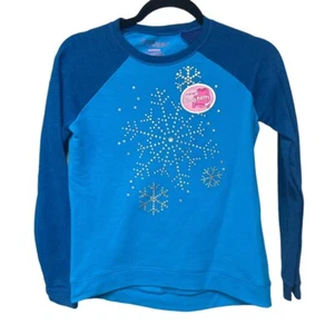 Hanes Girls Size XL Sweatshirt Blue Raglan Sleeves metallic Silver Snowflake New - Picture 1 of 1