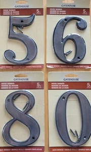 Gatehouse Aged Bronze Solid Zinc 5" House Italic Numbers - Choice - Flush Mount - Picture 1 of 6