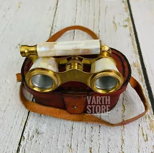 Antique Vintage Opera Glasses Binoculars White Mother of Pearl & Handle Brass - Picture 1 of 12