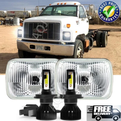 Pair Fit GMC TOPKICK C6500 C5500 C4500 TRUCK 7x6" LED HEADLIGHTS Hi/Lo Beam H4 - Image 1 of 4