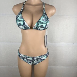 Women's Snake Print Macrame Triangle Embellished String Bikini Top - MAR by Vix - Picture 1 of 9