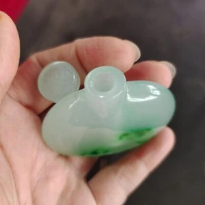 Bottiglia Snuff Giada Verde Modello Ghiaccio Bianco Stile Vintage Pietra Regalo Da Collezione - Foto 1 di 9