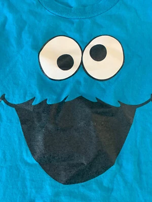 Teen/Boys Tee Shirt Cookie Monster face bright blue  Size Large pre owned - Image 1 of 3