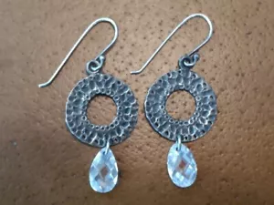 Silpada 925 Sterling Silver Textured Circles Cubic Zirconia Drop Earrings W1520 - Picture 1 of 4